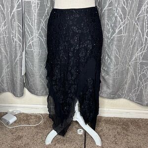 Basix II Silk Witchy Ruffle Beaded Lace Black Skirt